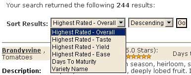 Sort results drop down popped open.